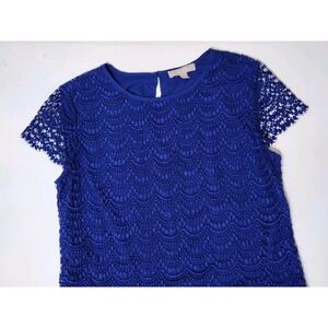 Banana Republic Blue Lace Short Sleeve Top Blouse Lined Size 8